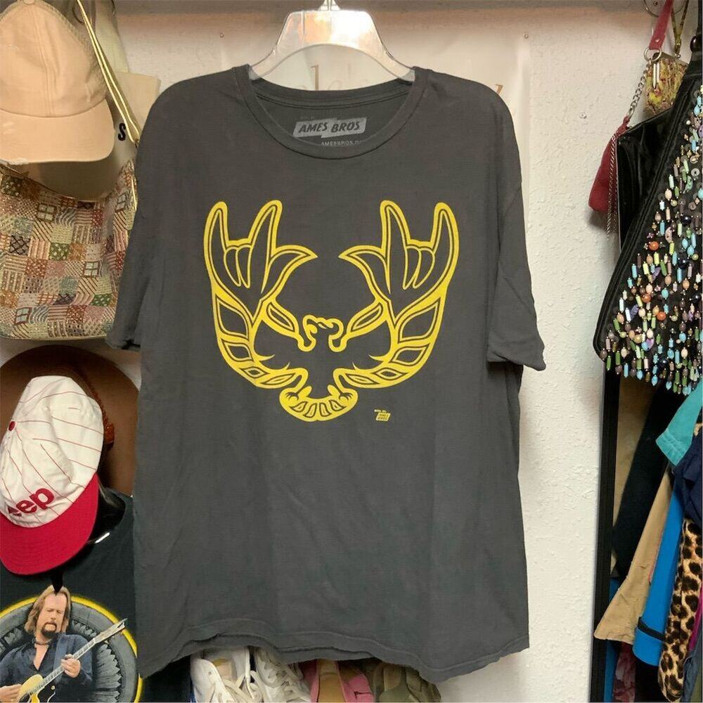2285. Ames Bros Men's XL Gray T-Shirt Yellow Firebird